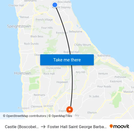 Castle (Boscobelle) to Foster Hall Saint George Barbados map