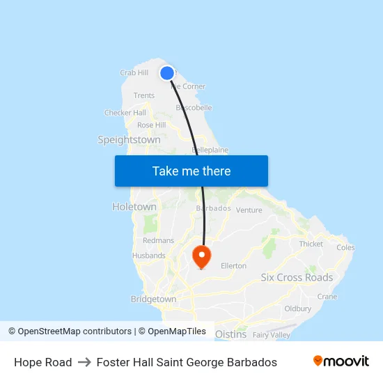 Hope Road to Foster Hall Saint George Barbados map