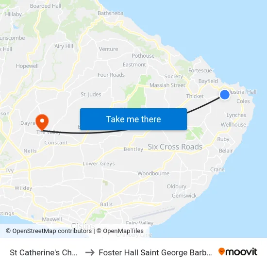 St Catherine's Church to Foster Hall Saint George Barbados map