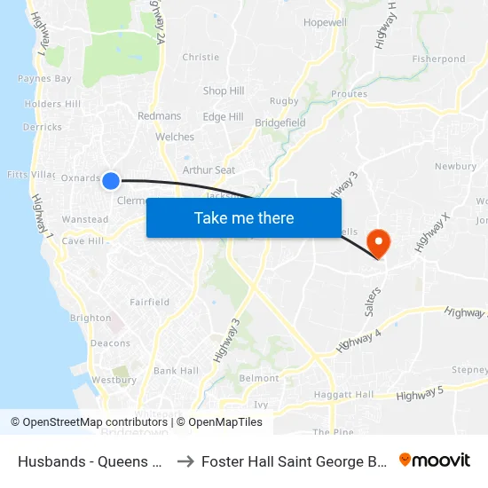 Husbands - Queens College to Foster Hall Saint George Barbados map