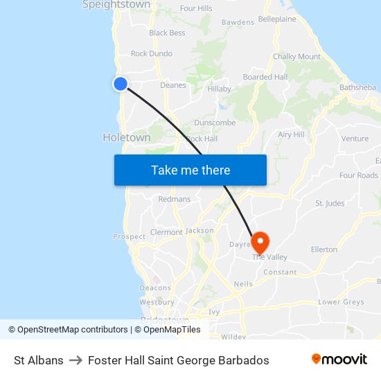 St Albans to Foster Hall Saint George Barbados map