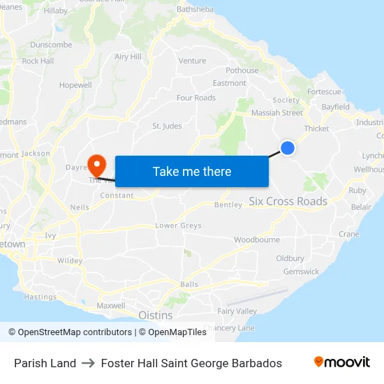 Parish Land to Foster Hall Saint George Barbados map