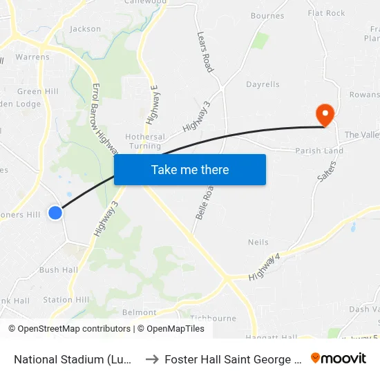 National Stadium (Lumber Co.) to Foster Hall Saint George Barbados map