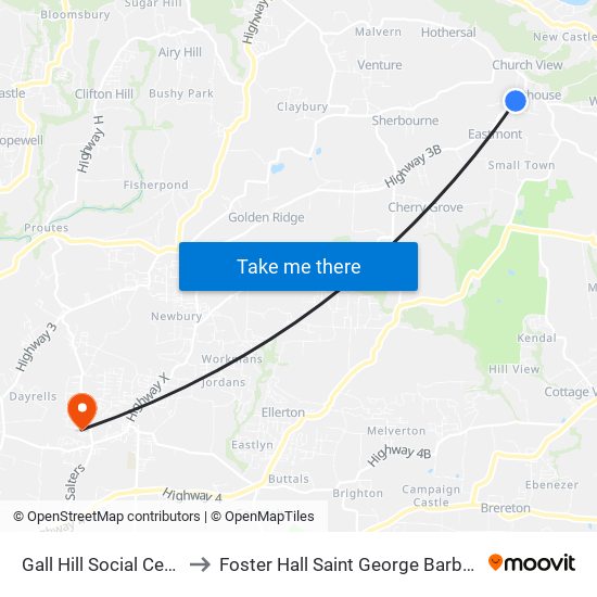 Gall Hill Social Centre to Foster Hall Saint George Barbados map