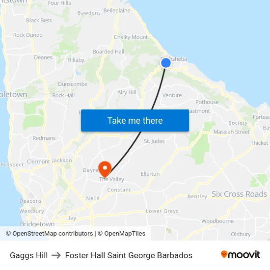 Gaggs Hill to Foster Hall Saint George Barbados map