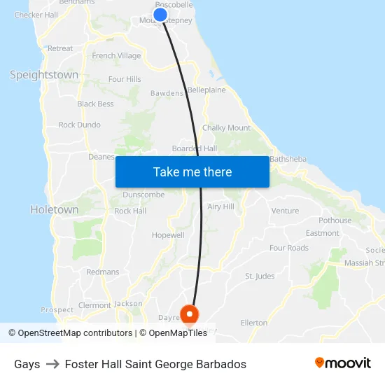 Gays to Foster Hall Saint George Barbados map