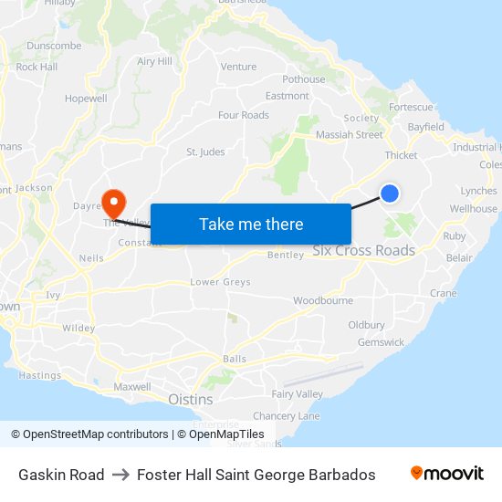 Gaskin Road to Foster Hall Saint George Barbados map