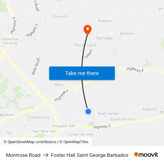 Montrose Road to Foster Hall Saint George Barbados map