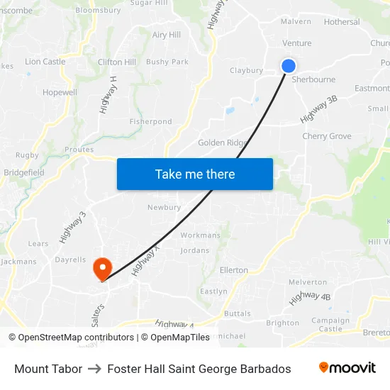 Mount Tabor to Foster Hall Saint George Barbados map