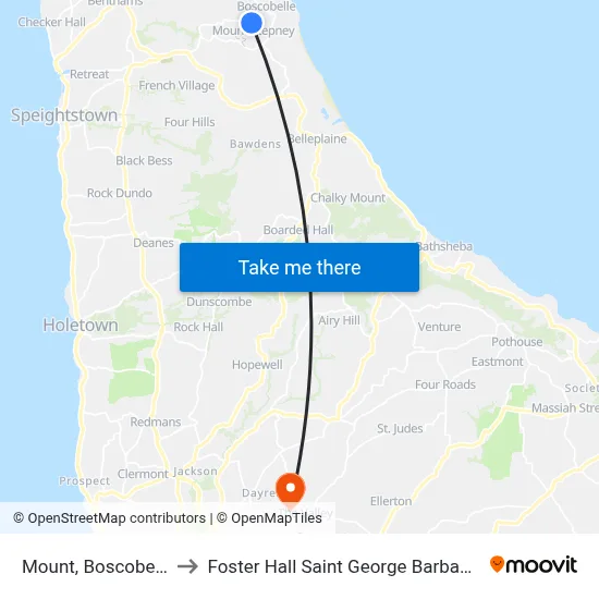 Mount, Boscobelle to Foster Hall Saint George Barbados map