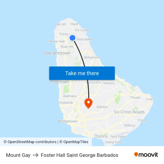 Mount Gay to Foster Hall Saint George Barbados map