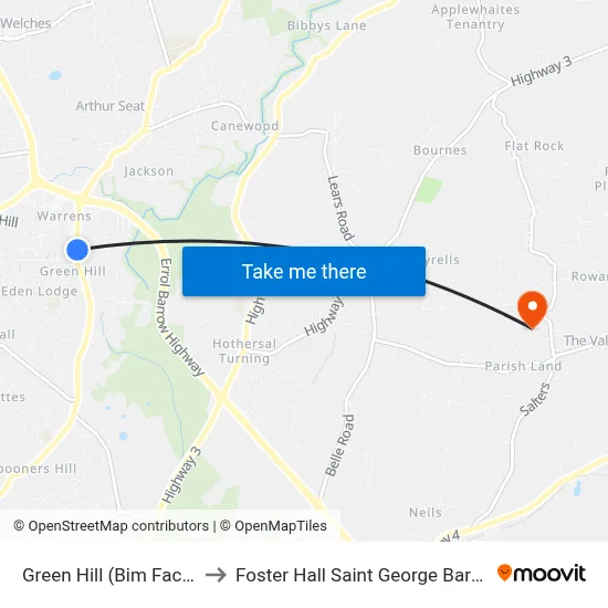 Green Hill (Bim Factory) to Foster Hall Saint George Barbados map