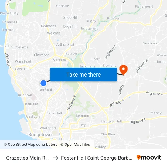 Grazettes Main Road to Foster Hall Saint George Barbados map