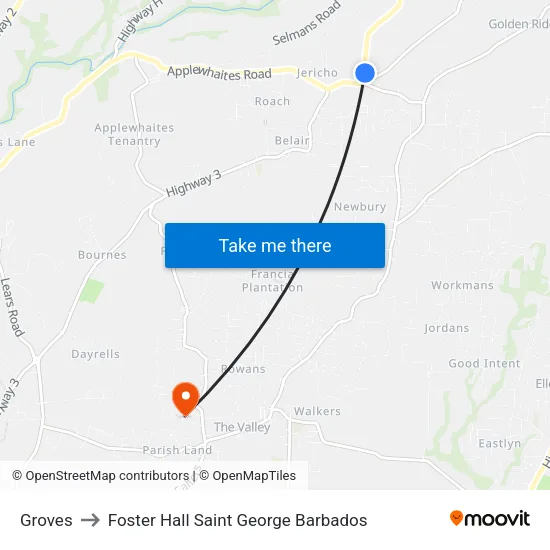 Groves to Foster Hall Saint George Barbados map