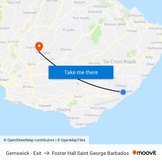 Gemswick - Exit to Foster Hall Saint George Barbados map
