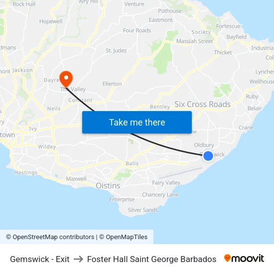 Gemswick - Exit to Foster Hall Saint George Barbados map