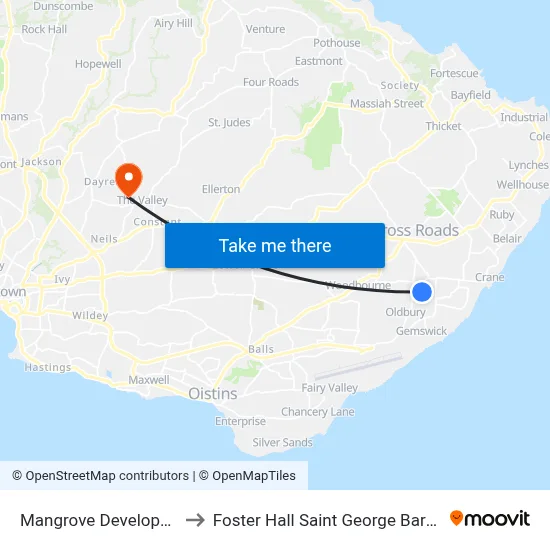 Mangrove Development to Foster Hall Saint George Barbados map