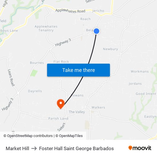 Market Hill to Foster Hall Saint George Barbados map