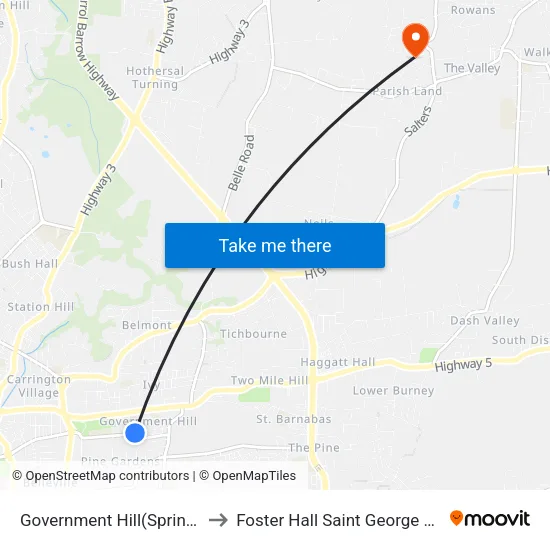 Government Hill(Springer Sch) to Foster Hall Saint George Barbados map