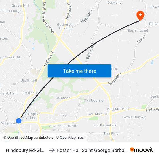 Hindsbury Rd-Globe to Foster Hall Saint George Barbados map