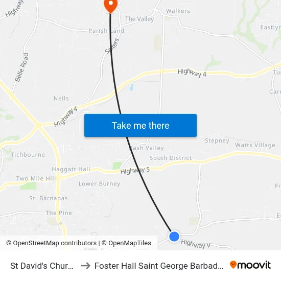 St David's Church to Foster Hall Saint George Barbados map