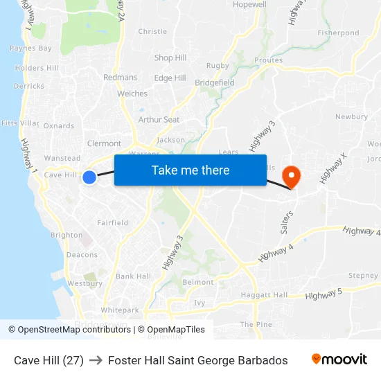 Cave Hill (27) to Foster Hall Saint George Barbados map