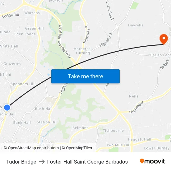 Tudor Bridge to Foster Hall Saint George Barbados map