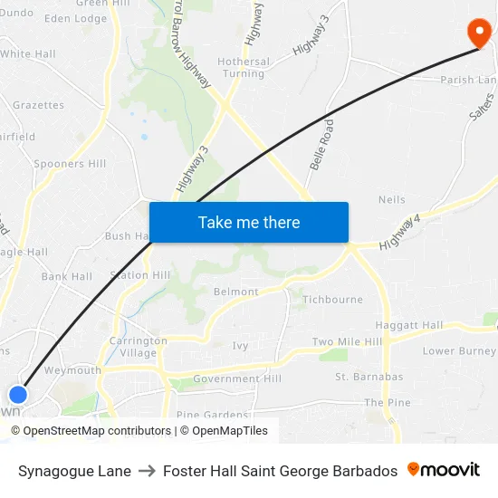 Synagogue Lane to Foster Hall Saint George Barbados map