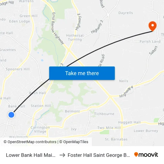 Lower Bank Hall Main Road to Foster Hall Saint George Barbados map