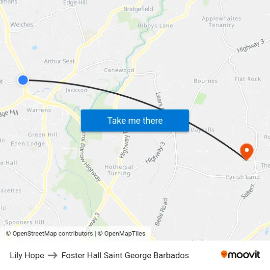 Lily Hope to Foster Hall Saint George Barbados map