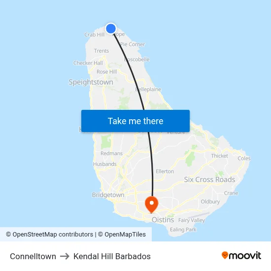 Connelltown to Kendal Hill Barbados map