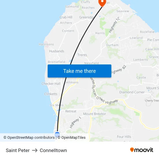 Saint Peter to Connelltown map