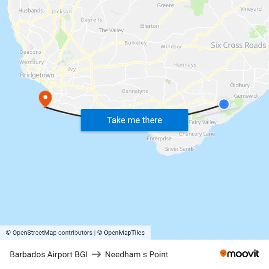 Barbados Airport BGI to Needham s Point map