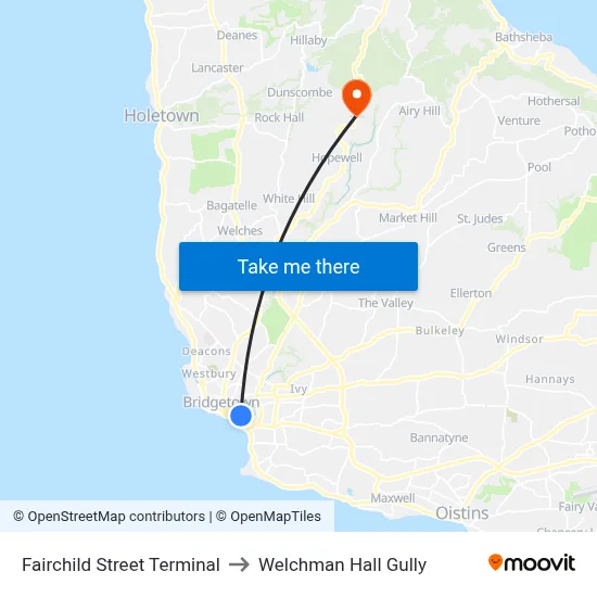 Fairchild Street Terminal to Welchman Hall Gully map