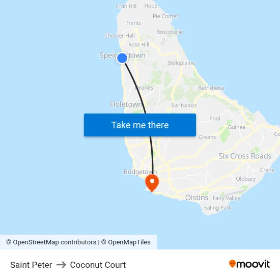 Saint Peter to Coconut Court map