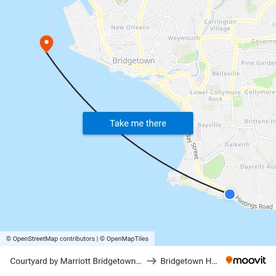 Courtyard by Marriott Bridgetown Barbados to Bridgetown Harbour map