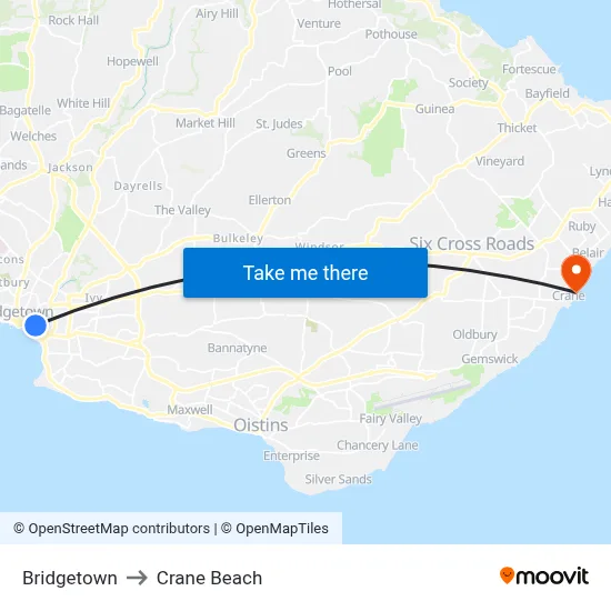 Bridgetown to Crane Beach map