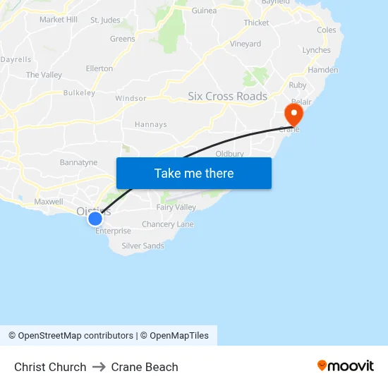 Christ Church to Crane Beach map