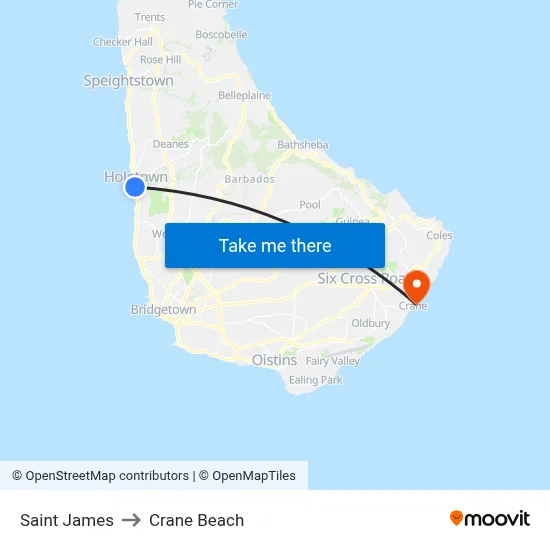 Saint James to Crane Beach map