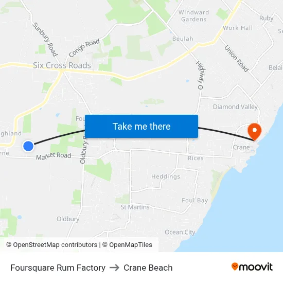 Foursquare Rum Factory to Crane Beach map