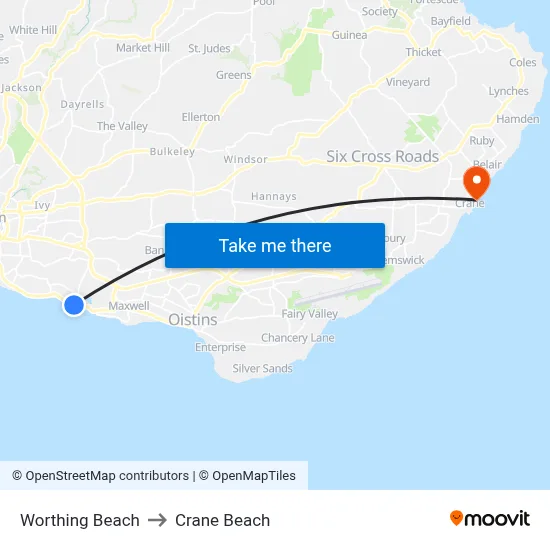 Worthing Beach to Crane Beach map