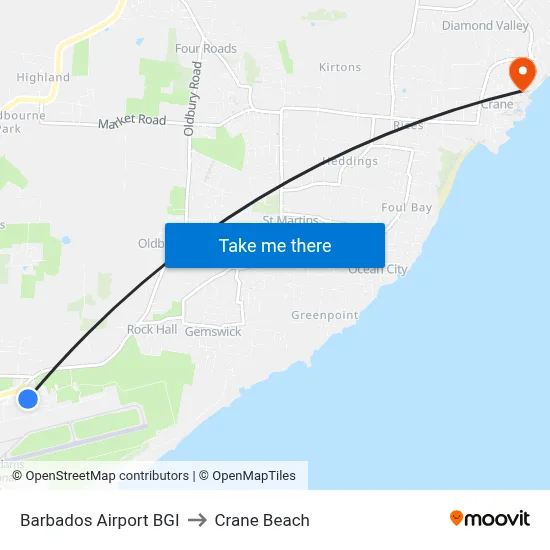 Barbados Airport BGI to Crane Beach map