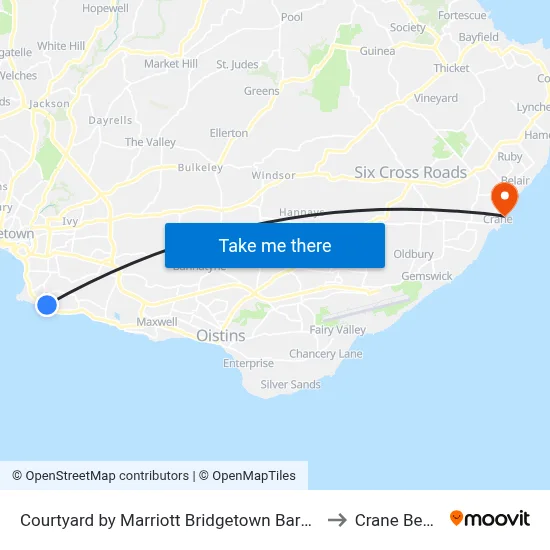 Courtyard by Marriott Bridgetown Barbados to Crane Beach map