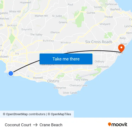 Coconut Court to Crane Beach map