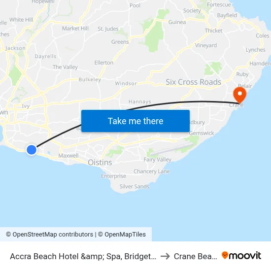 Accra Beach Hotel &amp; Spa, Bridgetown to Crane Beach map