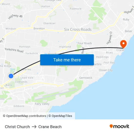 Christ Church to Crane Beach map