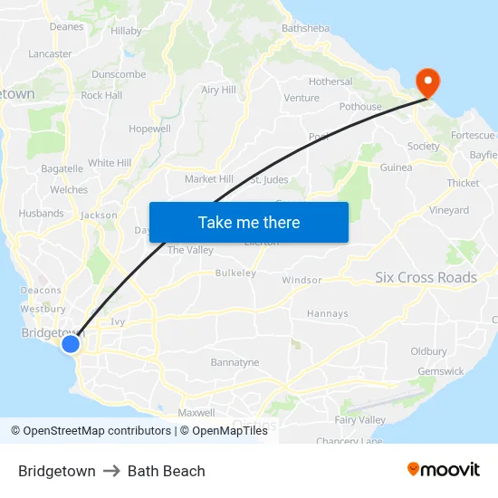 Bridgetown to Bath Beach map