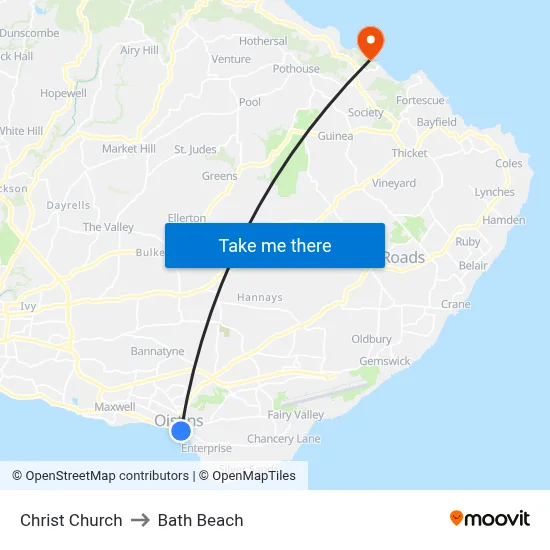 Christ Church to Bath Beach map