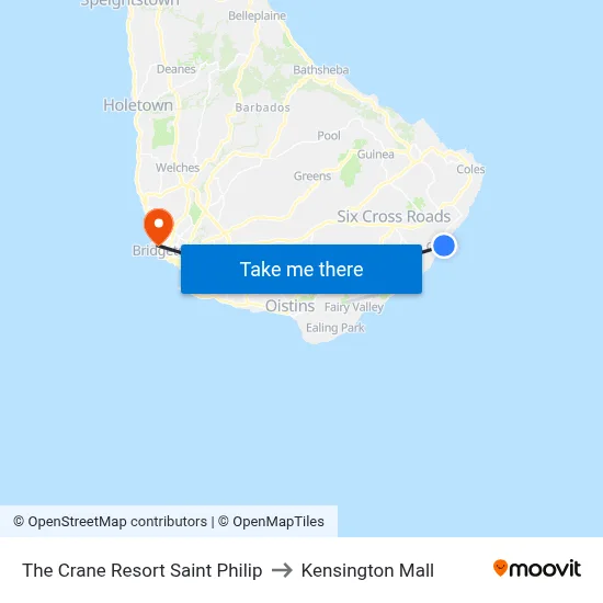 The Crane Resort Saint Philip to Kensington Mall map