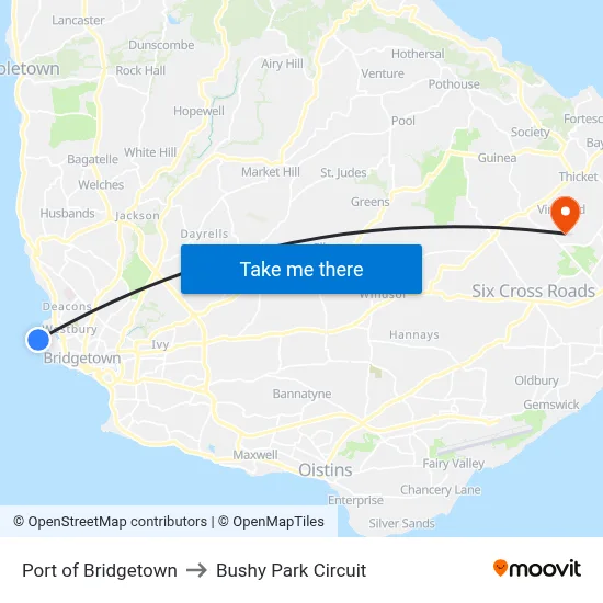 Port of Bridgetown to Bushy Park Circuit map